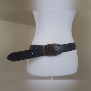 Alumaline 4108 Brass  Abstract Belt Buckle and Black Belt Size S/M